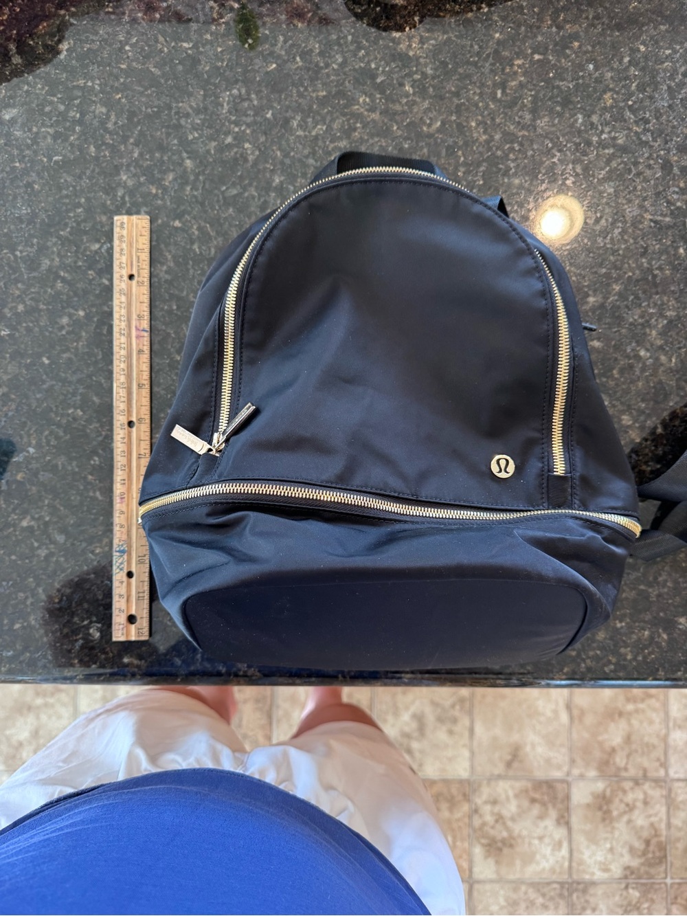 lululemon athletica Black Nylon Mini Backpack with Gold Zippers